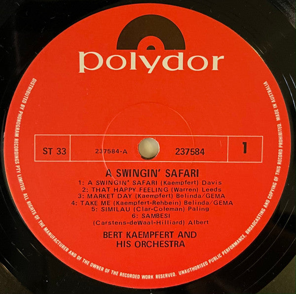 Bert Kaempfert And His Orchestra* : A Swingin' Safari (LP, Album)