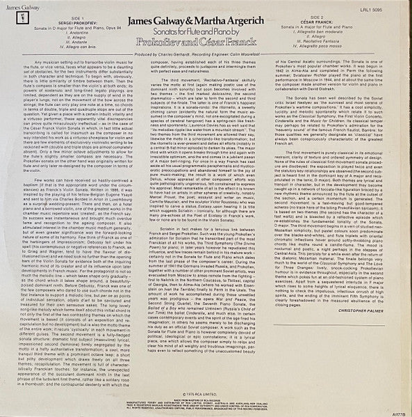 James Galway & Martha Argerich, Sergei Prokofiev ○ César Franck : Sonatas For Flute And Piano (LP)
