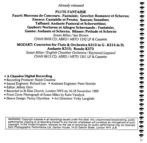 Susan Milan, City Of London Sinfonia, Richard Hickox : La Flute Enchantée - French Pieces For Flute And Orchestra (CD)
