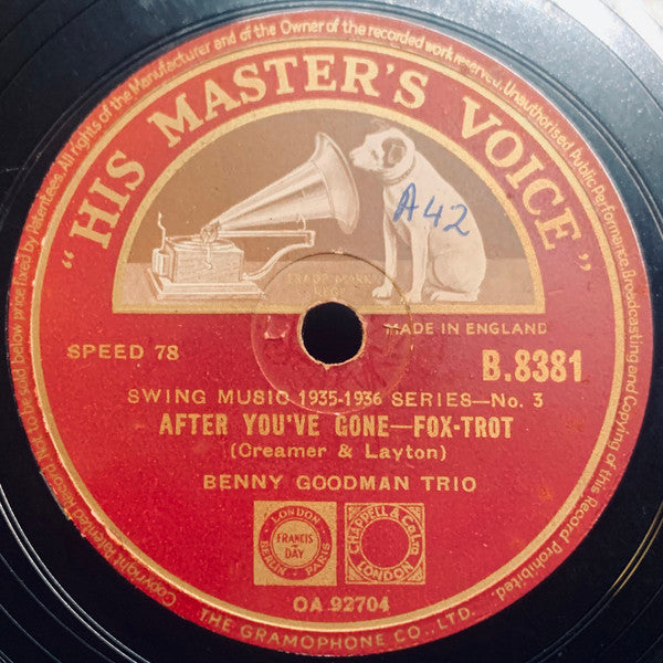 Benny Goodman Trio : After You've Gone / Body And Soul (Shellac, 10", RP, DT)