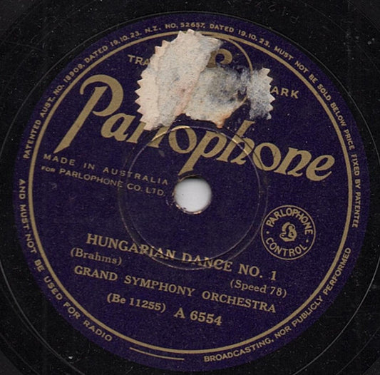 Grand Symphony Orchestra* : Hungarian Dance No. 1 / Hungarian Dance No. 3 (Shellac, 10")