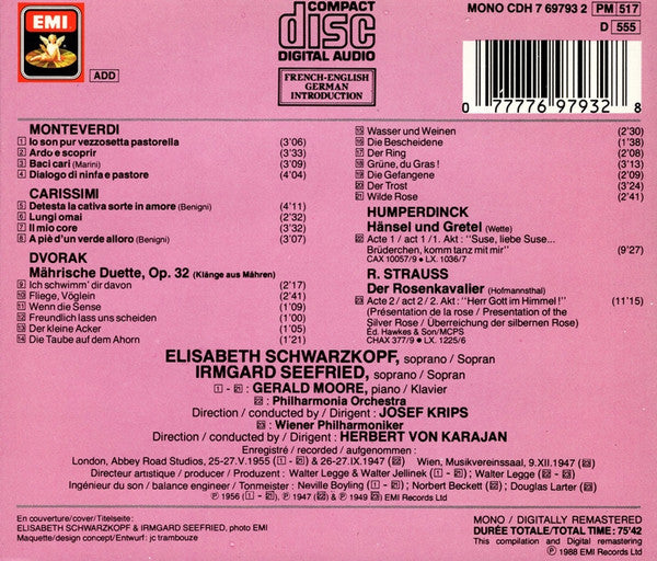 Elisabeth Schwarzkopf, Irmgard Seefried : Duos Pour Soprano = Soprano Duets = Sopranduette (CD, Comp, Mono, RM)