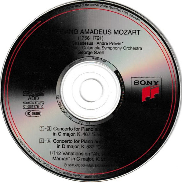 Mozart*, Robert Casadesus, Cleveland Orchestra*, Columbia Symphony Orchestra, George Szell : Piano Concertos: No. 21 "Elvira Madigan" / No. 26 "Coronation" (CD, Comp, RE, RM)
