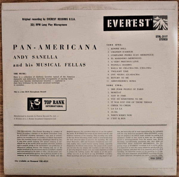 Andy Sannella's Musical Fellas : Pan-Americana (LP, Album)