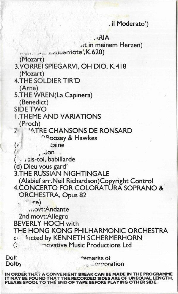 Beverly Hoch : The Art Of The Coloratura (Cass, Comp)