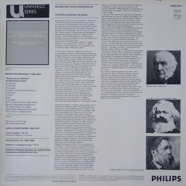 Modest Mussorgsky / Camille Saint-Saëns / Hector Berlioz ; Concertgebouworkest, Bernard Haitink : "Pictures At An Exhibition" / "Danse Macabre" / Overture "Le Carnaval Romain" (LP, RE)