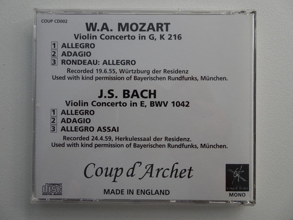 Mozart* And Bach*, Johanna Martzy, Eugen Jochum, Symphony Orchestra Of Bavarian State Radio* : Violin Concertos (CD, Mono, RE, RM, RP)
