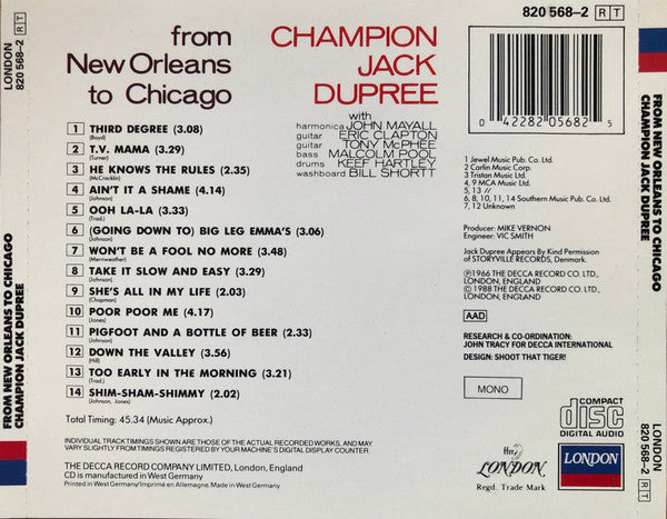 Champion Jack Dupree : From New Orleans To Chicago (CD, Album, Mono)