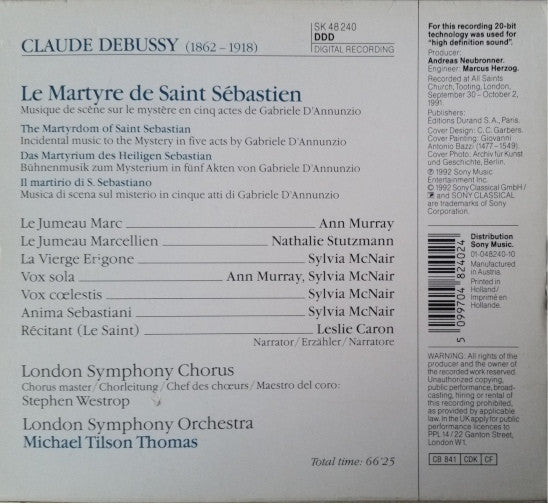 Claude Debussy, Sylvia McNair, Ann Murray, Nathalie Stutzmann, Leslie Caron, London Symphony Chorus & London Symphony Orchestra - Michael Tilson Thomas : Le Martyre De Saint Sébastien (CD, Sli)