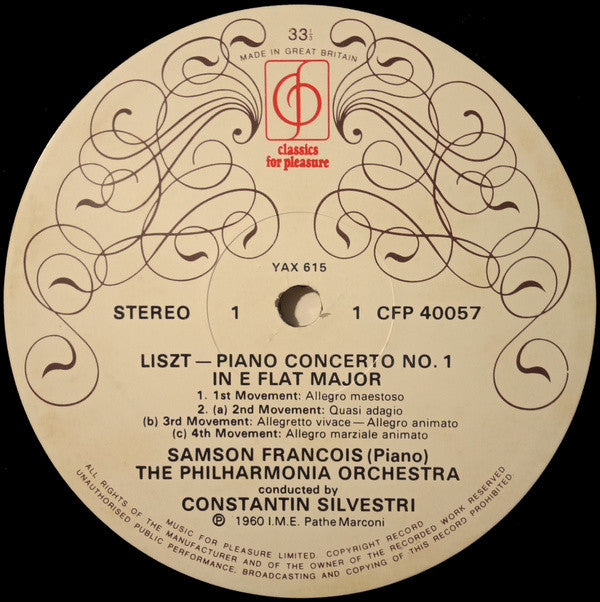 Franz Liszt - Samson François With The Philharmonia Orchestra, Constantin Silvestri : Piano Concerti (No. 1 In Eb Major & No. 2 In A Major) (LP, RE)