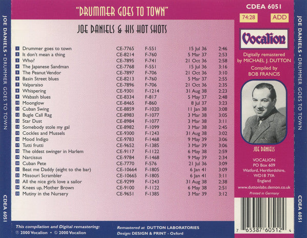Joe Daniels & His Hot Shots* : Drummer Goes To Town (CD, Comp, RM)