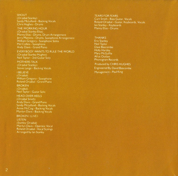 Tears For Fears : Songs From The Big Chair (CD, Album, RE)