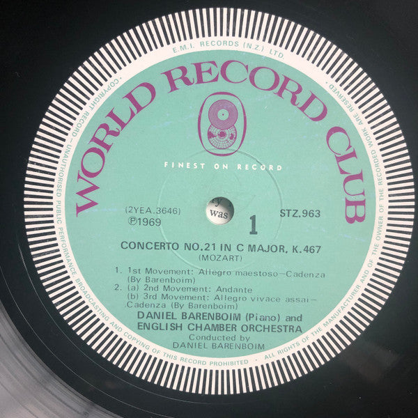 Wolfgang Amadeus Mozart, Daniel Barenboim, English Chamber Orchestra : Piano Concertos: No. 21 In C Major, K.467 ・ No. 27 In B Flat Major, K.595 (LP)