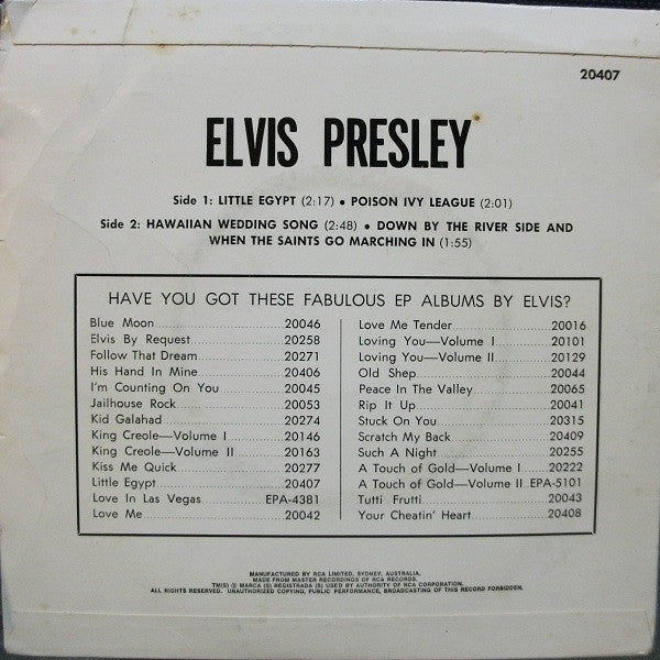 Elvis Presley : Little Egypt (7", EP, RE, Ora)