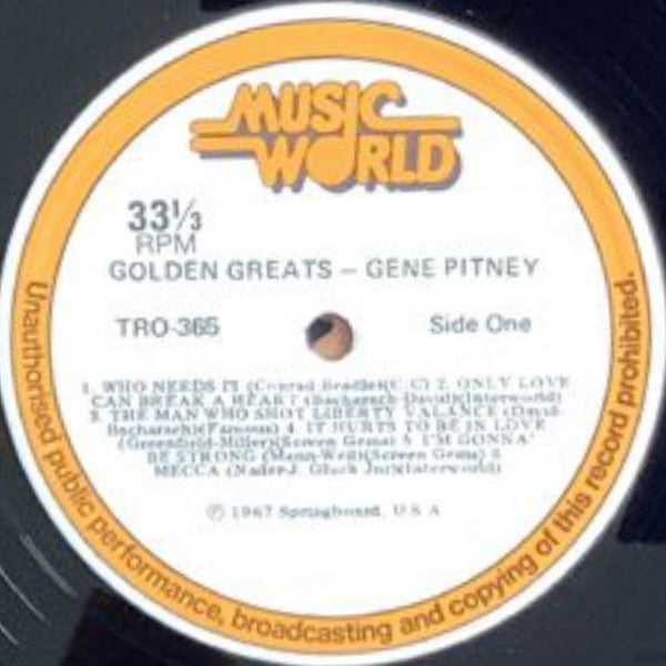 Gene Pitney : Golden Greats (LP, Comp)