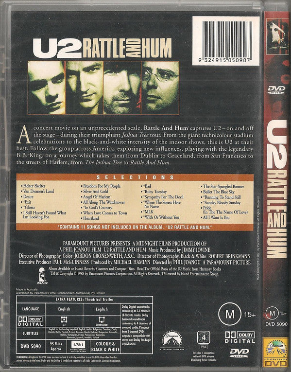 U2 : Rattle And Hum (DVD, PAL, Wid)