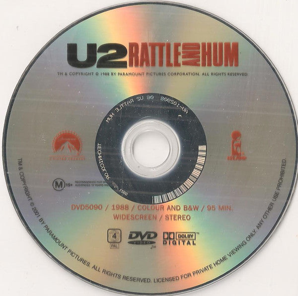 U2 : Rattle And Hum (DVD, PAL, Wid)