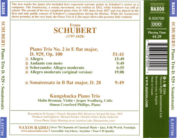 Franz Schubert, Kungsbacka Piano Trio : Piano Trio, D. 929 • Sonatensatz, D. 28 (CD, Album)