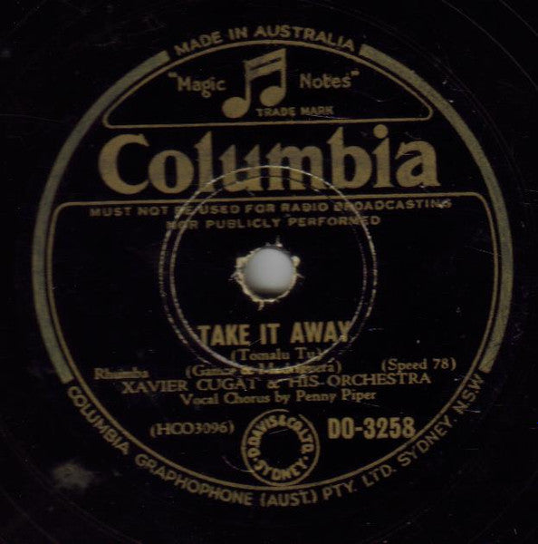Xavier Cugat And His Orchestra : La Ola Marina / Take It Away (Shellac, 10")