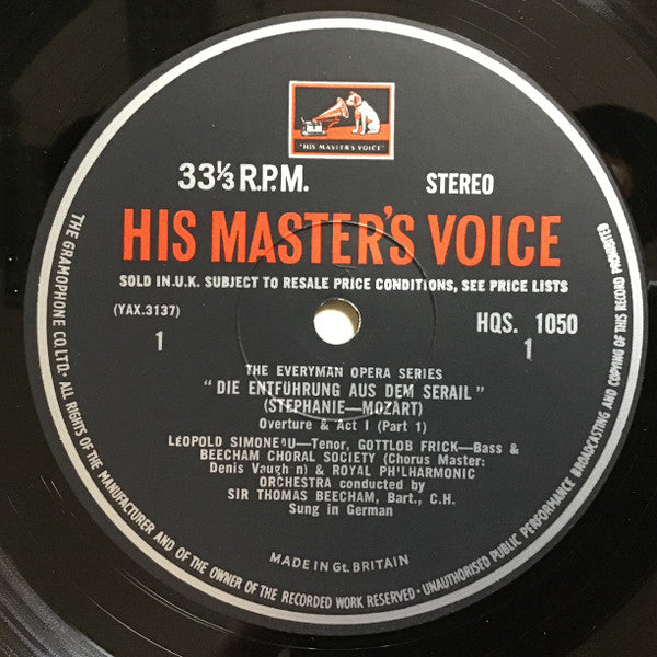 Sir Thomas Beecham Conducts Mozart* - Lois Marshall, Léopold Simoneau*, Gottlob Frick, Royal Philharmonic Orchestra : Seraglio (2xLP + Box, Album, RE)