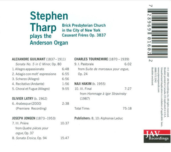 Stephen Tharp : Stephen Tharp Plays The Anderson Organ (CD, Album)