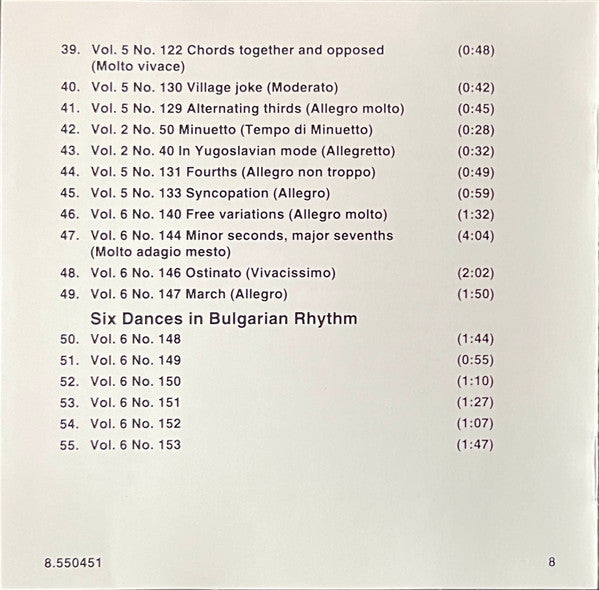 Béla Bartók, Balázs Szokolay : Mikrokosmos (Selection) / 15 Hungarian Peasant Songs / 6 Dances In Bulgarian Rhythm (CD)