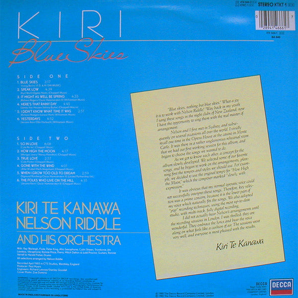 Kiri*, Nelson Riddle And His Orchestra : Blue Skies (LP, Album)