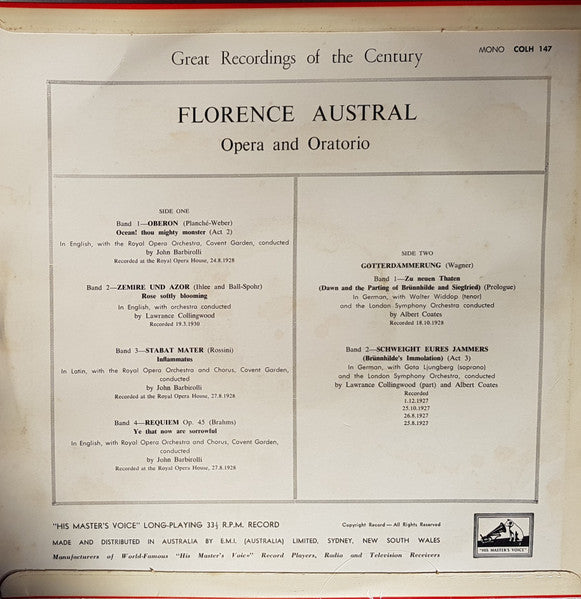 Florence Austral : Opera And Oratorio (LP, Comp, Mono)