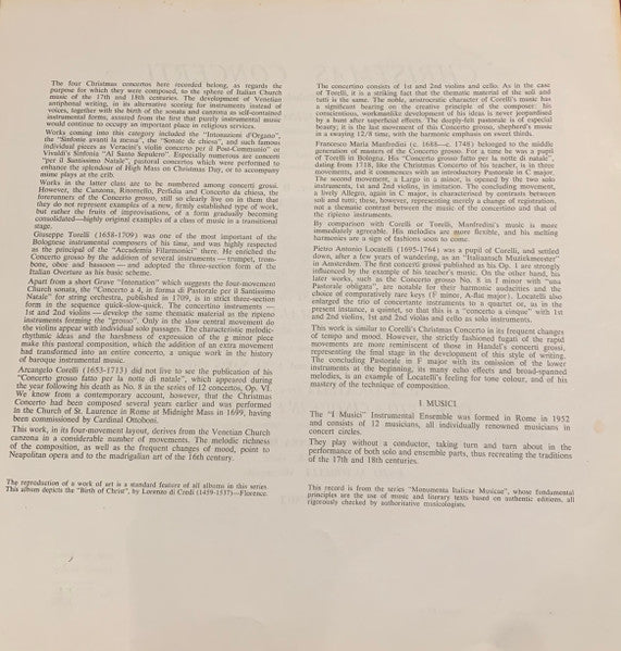 Arcangelo Corelli, Francesco Manfredini, Giuseppe Torelli, Pietro Antonio Locatelli, I Musici : Christmas Concerti (LP, Album)