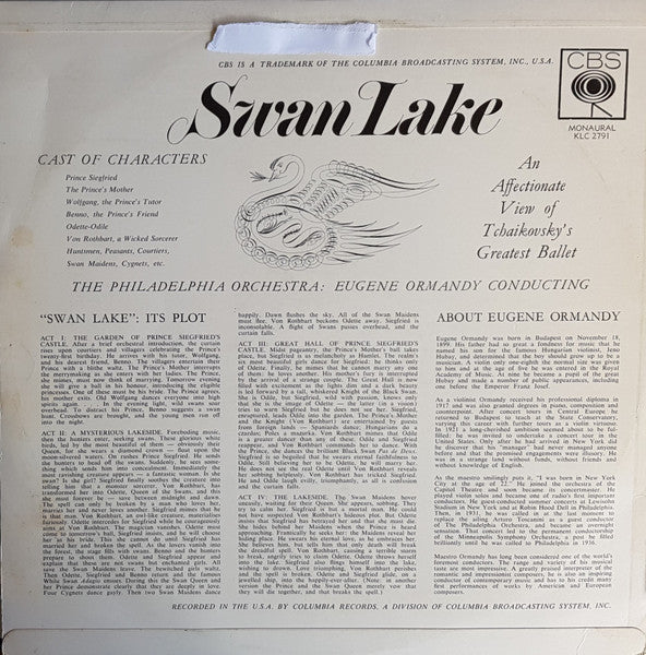 Tchaikovsky* - The Philadelphia Orchestra, Eugene Ormandy : Swan Lake (Ballet Suite) (LP, Mono)