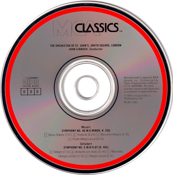 Mozart* / Schubert*, The Orchestra Of St. John's, Smith Square, London*, John Lubbock : Symphony No. 40 In G Minor - Symphony No. 5 In B Flat (CD, Album)