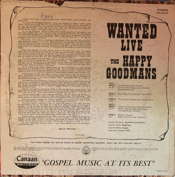 The Happy Goodmans* : Wanted Live (LP, Album)