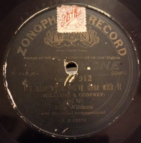 Billy Williams (9) : The Kangaroo Hop / It's Mine When You've Done With It (Shellac, 10")
