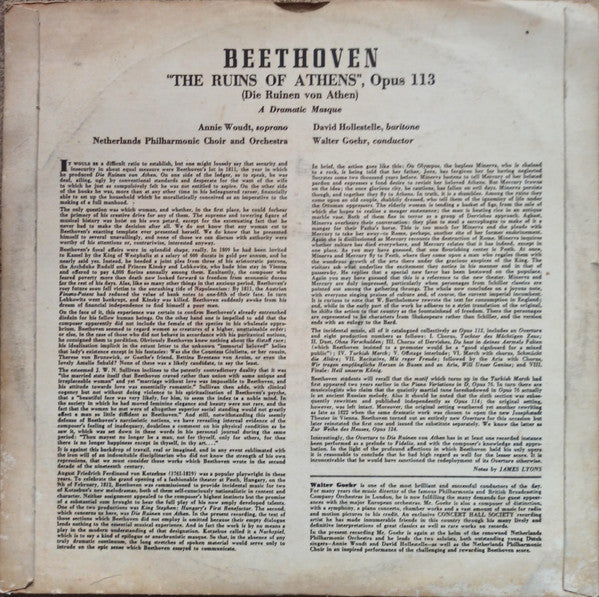 Ludwig van Beethoven, Netherlands Philharmonic Choir, Nederlands Philharmonisch Orkest, Walter Goehr : The Ruins Of Athens Opus 113 (LP)
