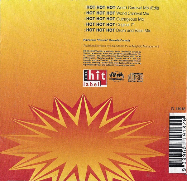 Arrow (2) : Hot Hot Hot (World Carnival Mix '94) (CD, Single, Car)