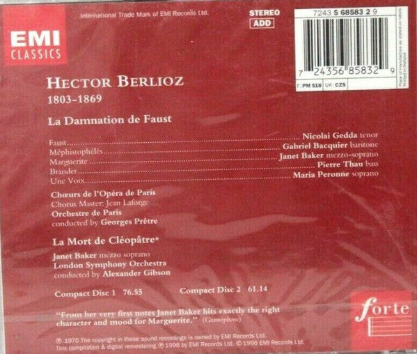 Hector Berlioz - Janet Baker, Nicolai Gedda, Gabriel Bacquier, Georges Prêtre, Alexander Gibson : La Damnation De Faust / La Mort De Cléopâtre (2xCD, Comp, RE, RM)