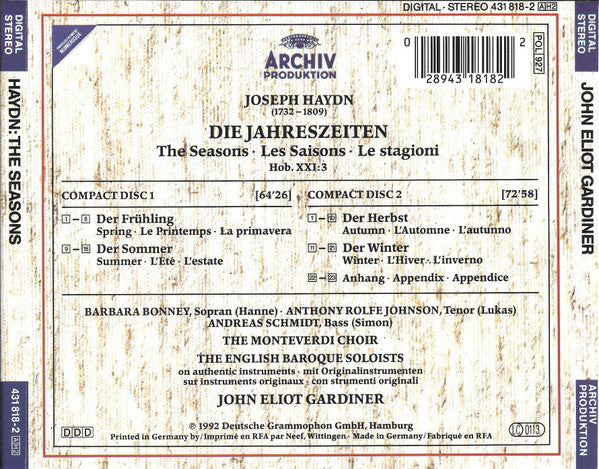 Joseph Haydn - John Eliot Gardiner : Die Jahreszeiten · The Seasons · Les Saisons · Le stagioni  (2xCD, Album, RP, PMD)