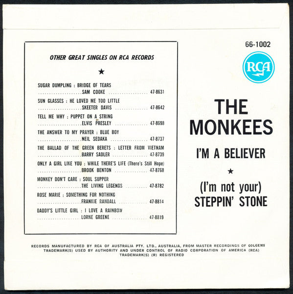 The Monkees : I'm A Believer (7", Single, RP, Gol)