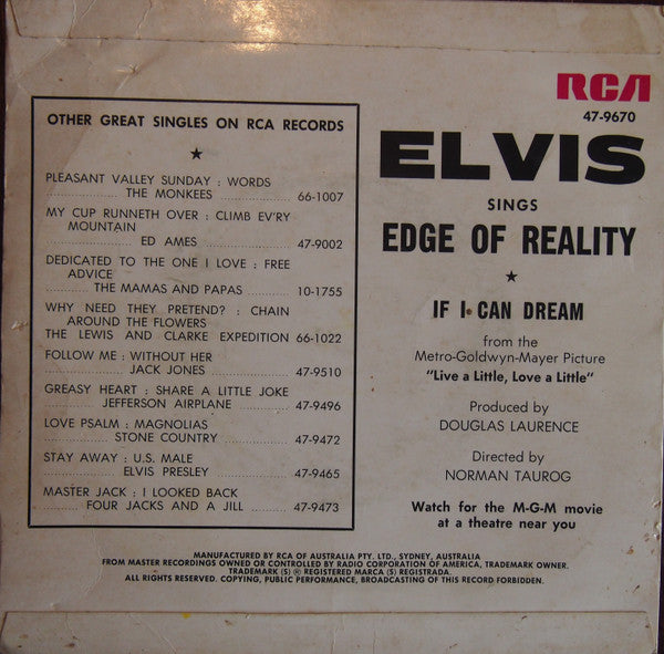 Elvis Presley : If I Can Dream (7", Single)