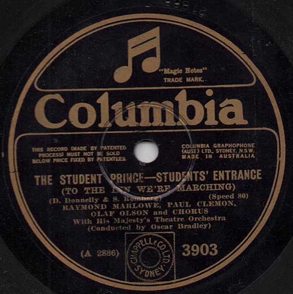 Raymond Marlowe, Paul Clemon, Olaf Olson, Allan Prior, Herbert Waterous With  His Majesty's Theatre Orchestra Conducted By Oscar Bradley : The Student Prince (Shellac, 10", 80 RPM)