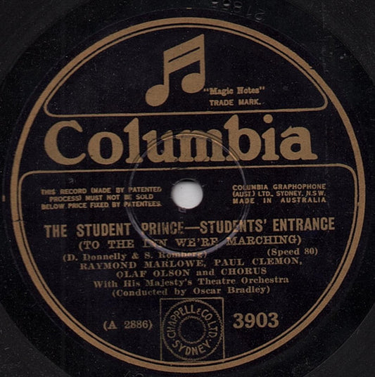 Raymond Marlowe, Paul Clemon, Olaf Olson, Allan Prior, Herbert Waterous With  His Majesty's Theatre Orchestra Conducted By Oscar Bradley : The Student Prince (Shellac, 10", 80 RPM)