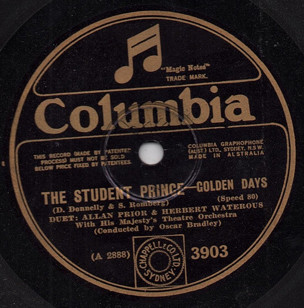 Raymond Marlowe, Paul Clemon, Olaf Olson, Allan Prior, Herbert Waterous With  His Majesty's Theatre Orchestra Conducted By Oscar Bradley : The Student Prince (Shellac, 10", 80 RPM)