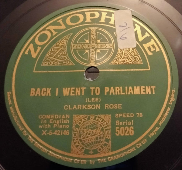 Clarkson Rose : Wave To Me / Back I Went To Parliament (Shellac, 10")