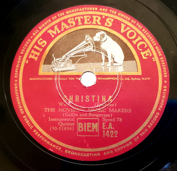 The Novelty Music Makers (Gellin & Borgstrom)* : Christina / The Dancing Pennies (Shellac, 10")