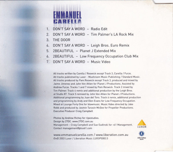 Emmanuel Carella : Don't Say A Word (CD, Single, Enh)