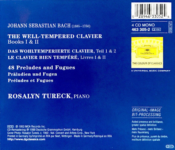 Bach*, Rosalyn Tureck : The Well-Tempered Clavier 1 & 2 = Das Wohltemperierte Clavier = Le Clavier Bien Tempéré (4xCD, Mono, RE, RM)