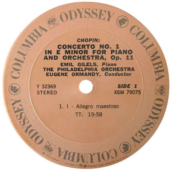 Frédéric Chopin - Eugene Ormandy, The Philadelphia Orchestra, Emil Gilels : Chopin Piano Concerto No.1 In E Minor (LP)