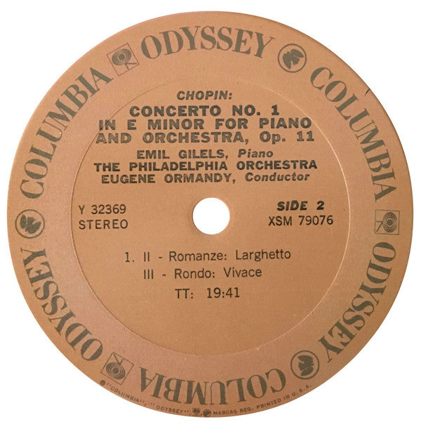 Frédéric Chopin - Eugene Ormandy, The Philadelphia Orchestra, Emil Gilels : Chopin Piano Concerto No.1 In E Minor (LP)