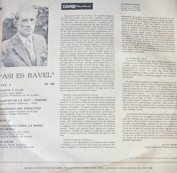 Maurice Ravel, Los Angeles Philharmonic Orchestra, Vladimir Ashkenazy, New Philharmonia Orchestra, Orquesta Sinfónica De Londres*, L'Orchestre De La Suisse Romande : Así es Ravel (LP)