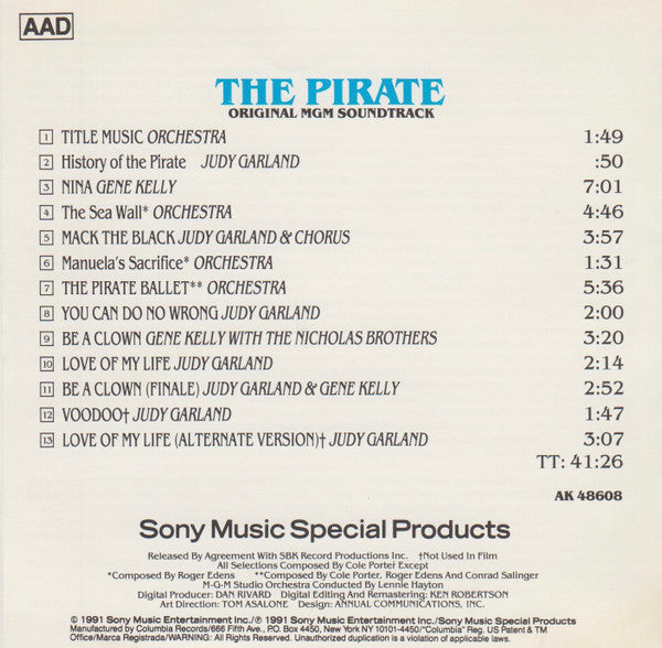 Judy Garland, Gene Kelly , Songs By Cole Porter : The Pirate - Original MGM Soundtrack (CD, Album, RE, RM)